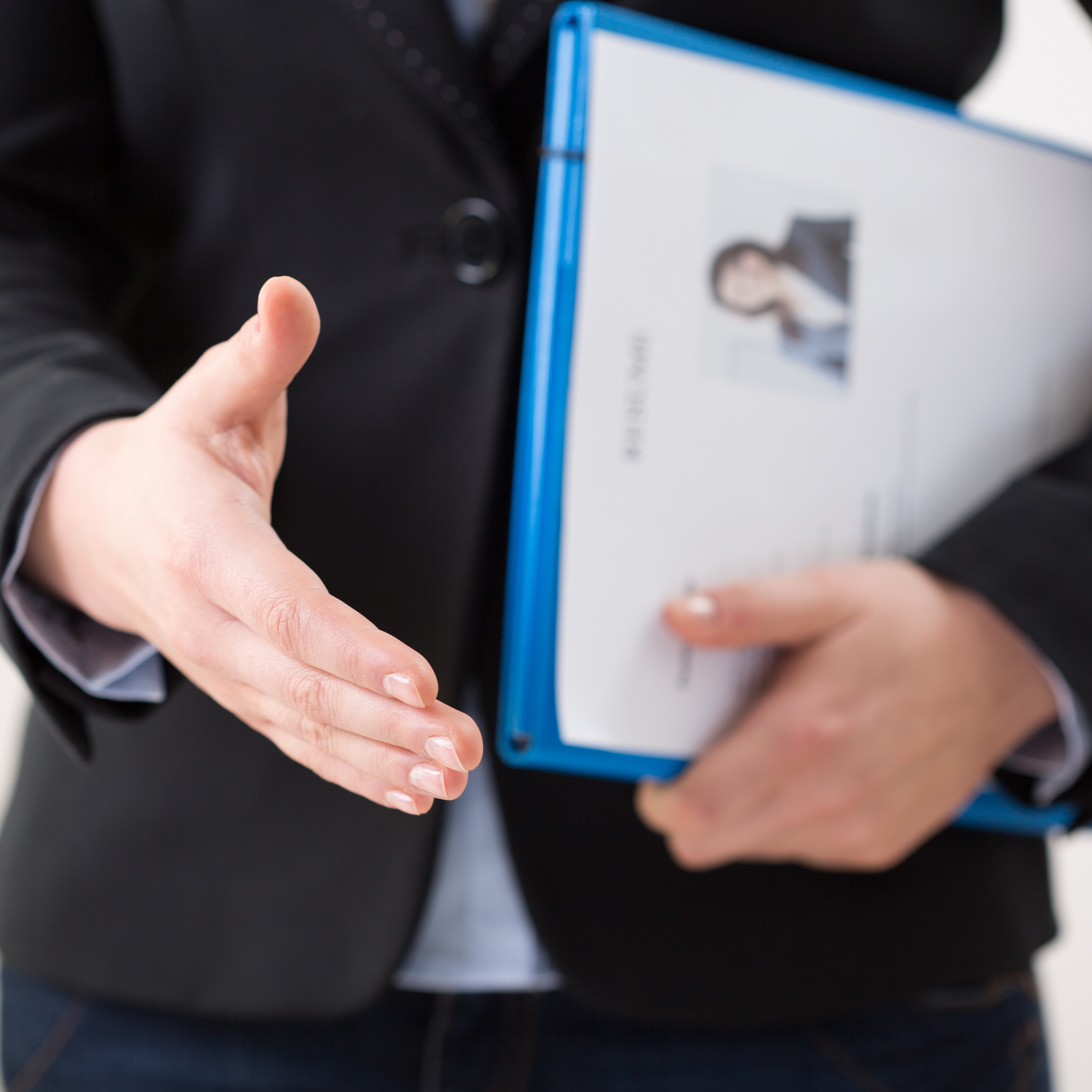 Horizontal view of woman with her curriculum vitae